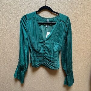 Anthropologie Teal Blouse with Button Detail